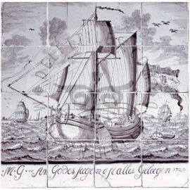 16 Tile Ship Panel Dated 1775