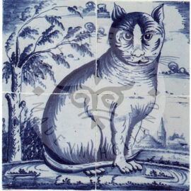 4 Tile Sitting Cat Tile Mural Dated 1800