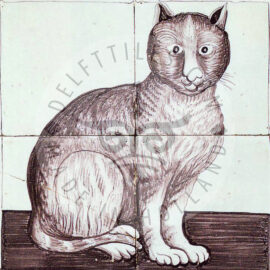 4 Tile Sepia Antique Cat Panel Dated 1870