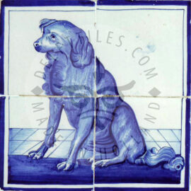 4 Tile Dog Panel Dated 1875