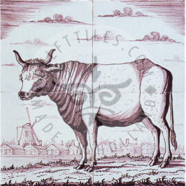 4 Tile Potter Sepia Cow Panel