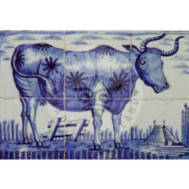 6 Tile Antique Tile Panel With Cow Dated 1850