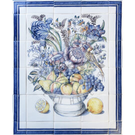 Bowl with Fruits & Flowers 3×4 Tiles + Border 02 (HB12a_mc + B02)