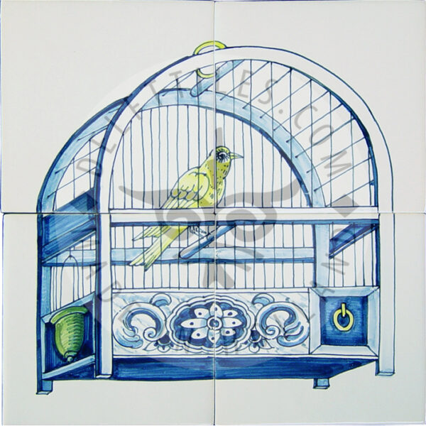 Bird Cage tile panel 2x2 Tiles (VK4a) Delft Tiles