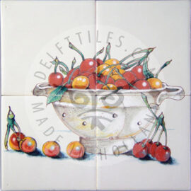 Enamel Colander With Cherries Panel 2×2 Tiles (HF4g)