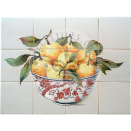 Ceramic Bowl With Oranges Tile Panel 4×3 Tiles (HF12f)