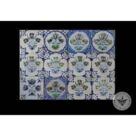 Antique Delft Tiles Set #78 – Polychrome Flowers