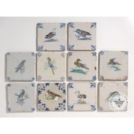 10 Antique Polychrome 17th Century Delft Bird Tiles  #D10
