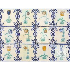 Twelve 17th Century Antique Flower Tiles #B14