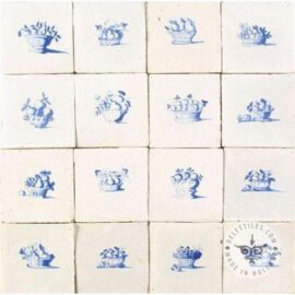 16 Antique Delft Blue Fruit Basket Tiles #B24