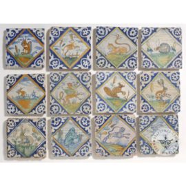 Antique 17th Polychrome Diamond Delft Tiles  #D12