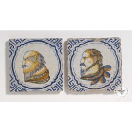 2 Antique Tiles With Men #PC1