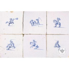 Antique Horsemen Blue And White Tiles #D3