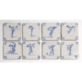 Eight Dutch Delft Blue Cupid Tiles #C1