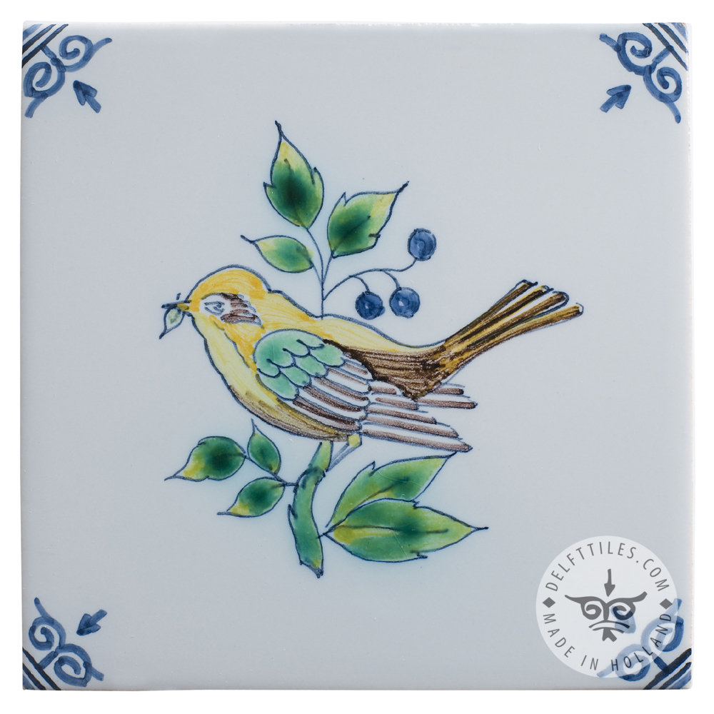 Delft blue bird tiles in color (TMB6) Delft Tiles