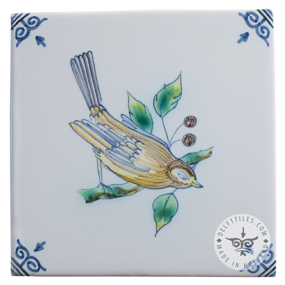 Delft blue bird tiles in color (TMB6) Delft Tiles