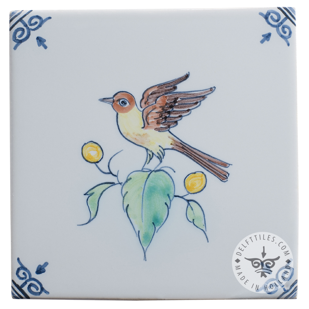 Delft blue bird tiles in color (TMB6) Delft Tiles