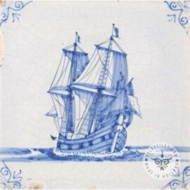 17th Century Old Blue & White Boat Tile #S13