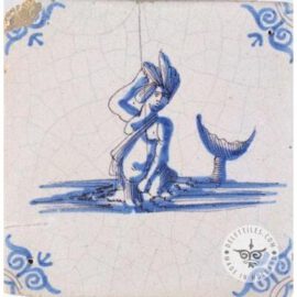 Mermaid Old Blue & White Tile #S19