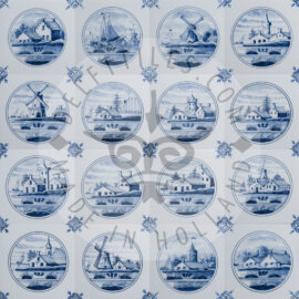 Delft Blue Dutch Landscape In Circle Tiles (TML3)