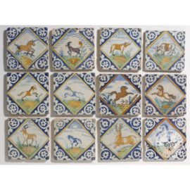 17th Century Unicorn Horses Tiles  #PC38