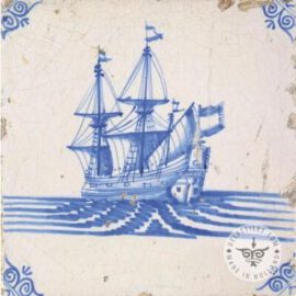 Beautiful Dutch Delft Blue Ship Tile #S32