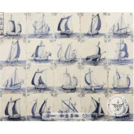 Beautiful Dutch Delft Blue Ship Tile #S33