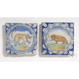 2 Rare Antique Animal Tiles  #PC41