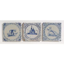 3 Antique Delft Blue Tiles  #D30