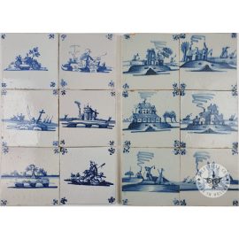 18th Century Antique Delft Blue Landscape Tiles