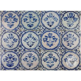 17th Century Delft Blue Dutch Flower Tiles