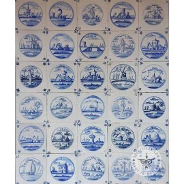 18th Century Antique Delft Blue Landscape Tiles