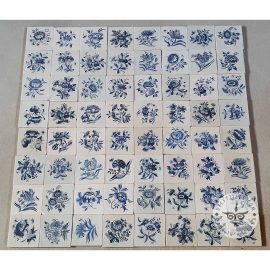 18th Century Antique Delft Blue Big Flower Tiles