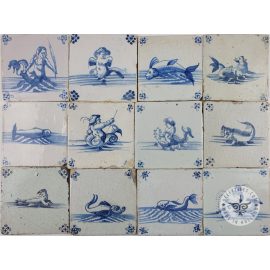 17th 18th Century Nautical Sea Creatures Antique Tiles