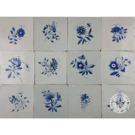 Antique Small Blue Dutch Flower Tiles 18th Century