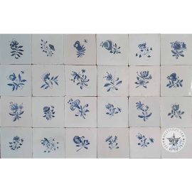 Antique Small Blue Dutch Flower Tiles 18th Century