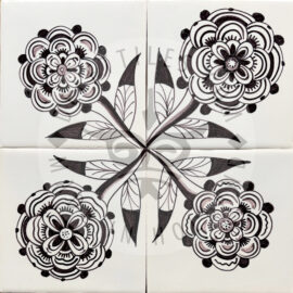 Flower Roset Rosettes with Stem in Sepia tile  (RS_s)