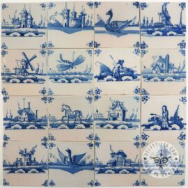19th Century Antique Delft Blue Landscape tiles