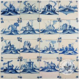 19th Century Antique Delft Blue Landscape tiles
