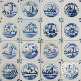 19th Century Antique Delft Blue Landscape tiles